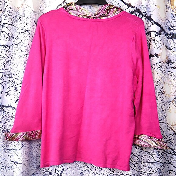 HOT PINK COLLARED SWEATER 2X Notations Satin Print Bright Dopamine Office Work - Picture 7 of 8